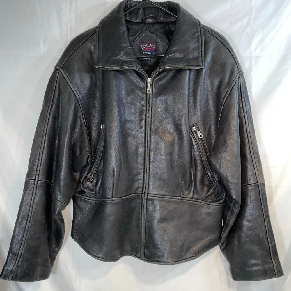 Jessi Lee Leather Pleated Scoop Bottom Jacket Size L
